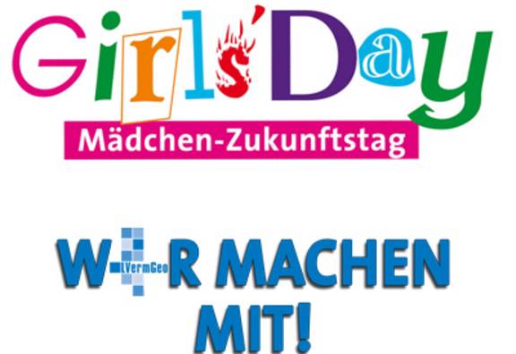 Logo des Girls Day 2018 mit Schriftzug Wir machen mit und LVermGeo-Logo